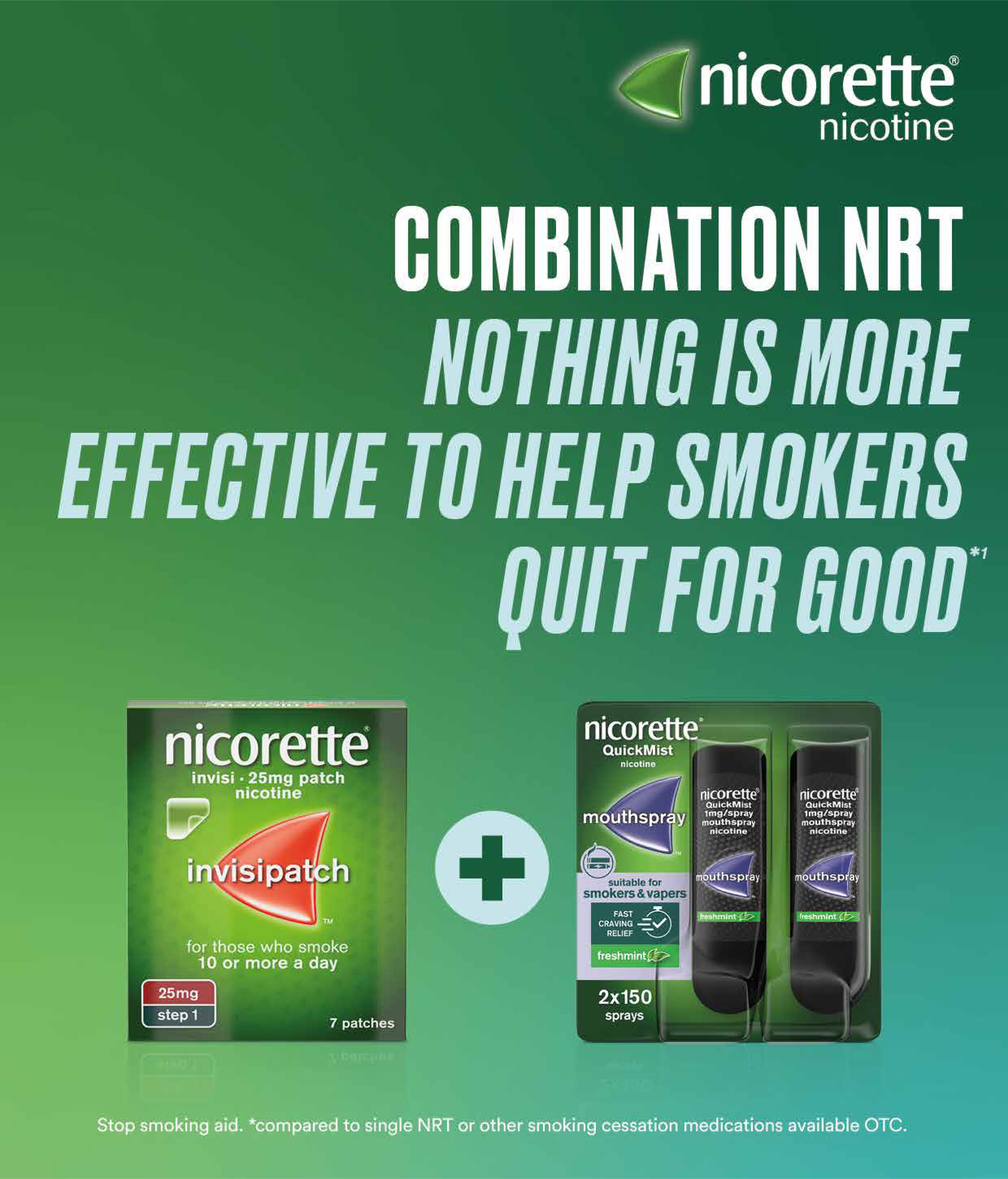 COMBINATION NRT IS 27% MORE EFFECTIVE TO HELP QUIT SMOKING THAN PATCH ALONE